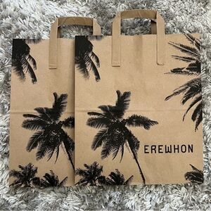 Erewhon Logo Palm Tree Recycled Paper Tote Bags 2 Grocery Bags Handles L.A Luxe